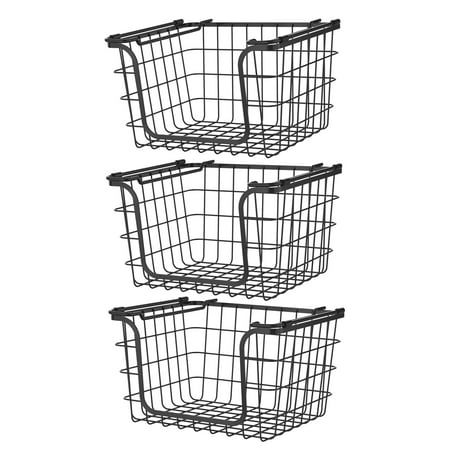 Oceanstar Stackable Metal Wire Storage Basket Set for Pantry, Countertop, Kitchen or Bathroom &ndash; Black, Set of 3