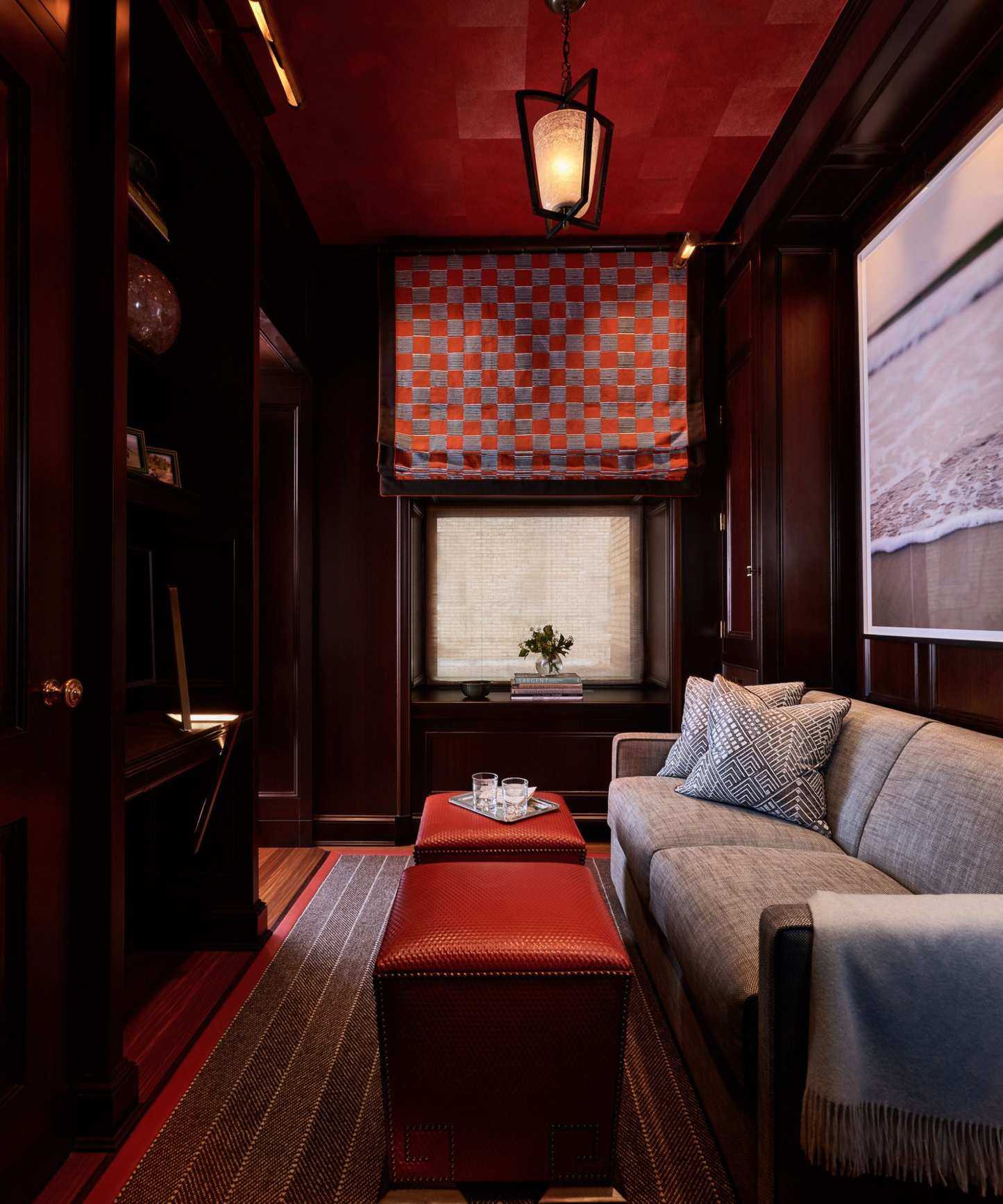 Small living room color drenched in red