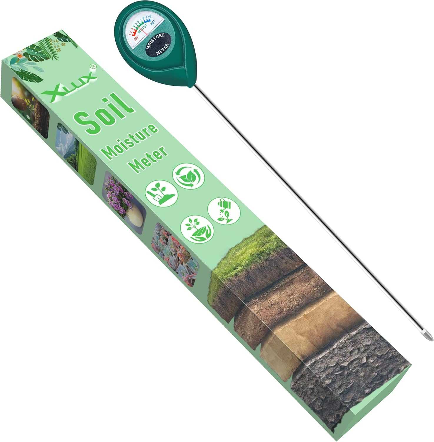 Xlux Soil Moisture Meter, Plant Water Monitor, Hygrometer Sensor for Gardening, Farming, Indoor and Outdoor Plants, No Batteries Required
