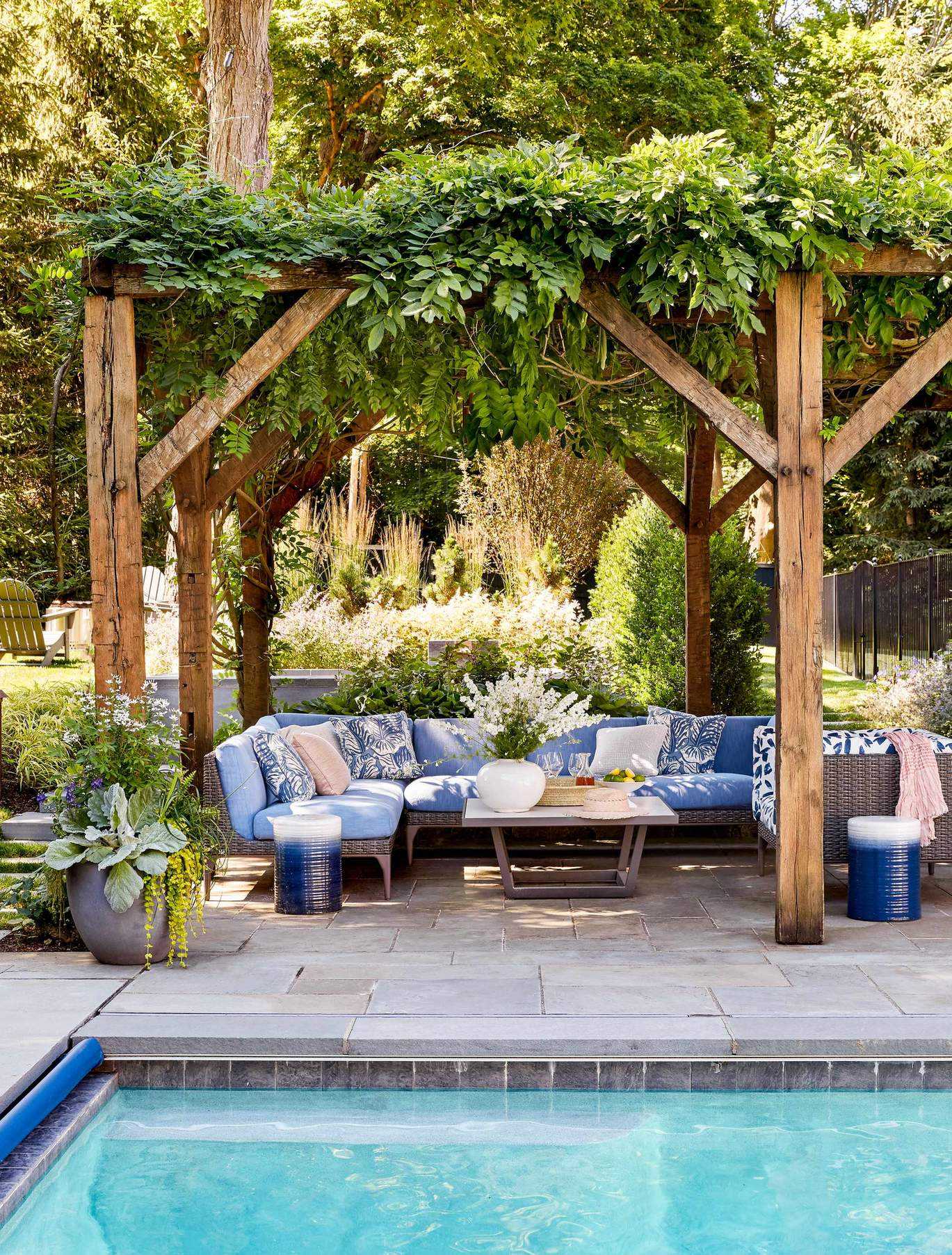 Outdoor sectional near a pool