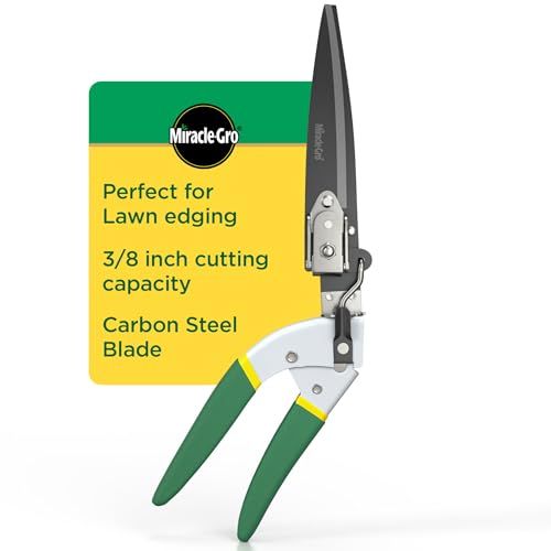 Miracle-Gro Grass Trimming Shears &ndash; Adjustable Rotating Handle With Sharp Non-Stick Carbon Steel Blades, Comfort Handles, and Safety Lock for Precise Garden and Lawn Edging
