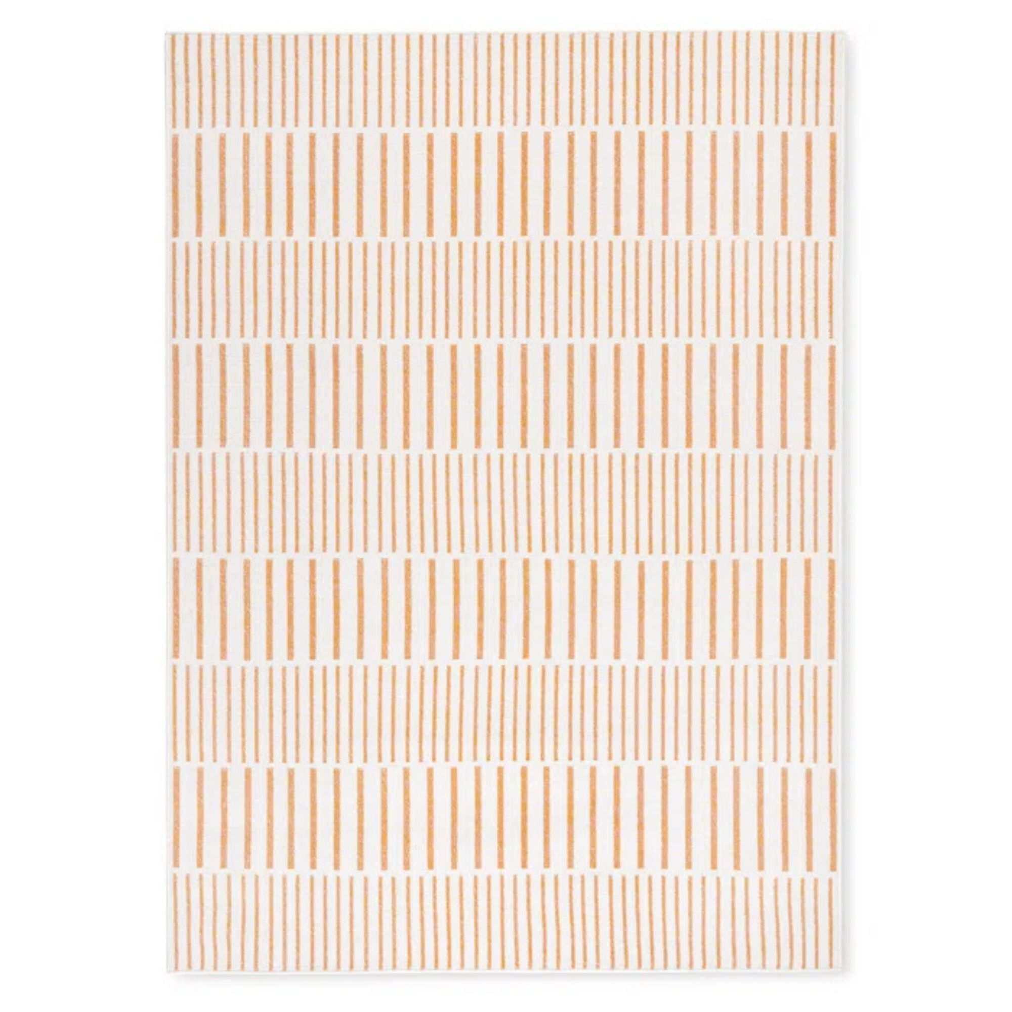 TOMMY BAHAMA Poolside Offset Stripe Indoor Outdoor Area Rug Ivory/Orange