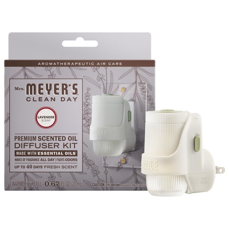 Mrs. Meyer's Lavender Scented Oil Diffuser Starter Kit, Plug-In, 1 Warmer &amp; 0.67 Fl Oz Refill