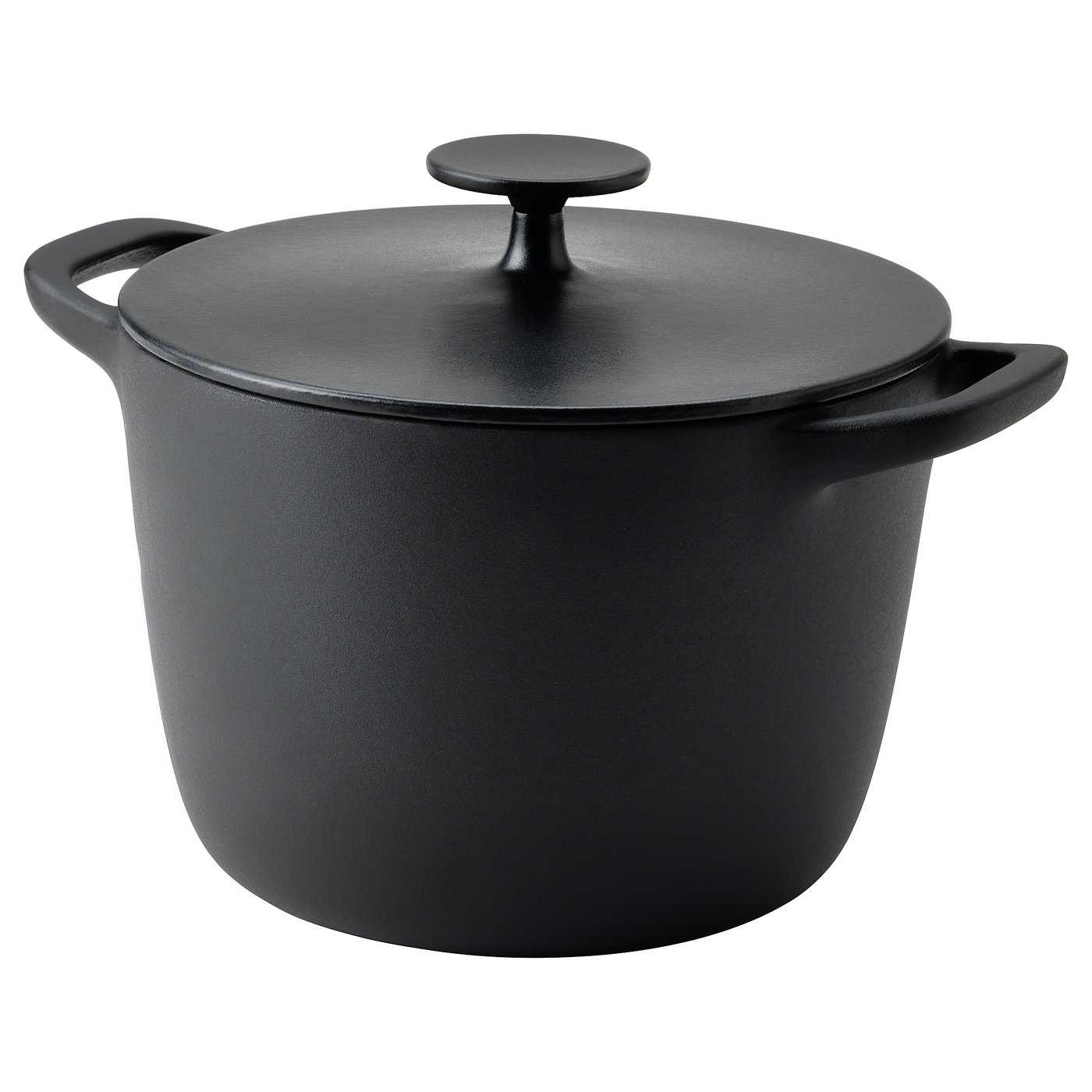 Vardagen Pot With Lid - Enamelled Cast Iron Matte/black 5.3 Qt
