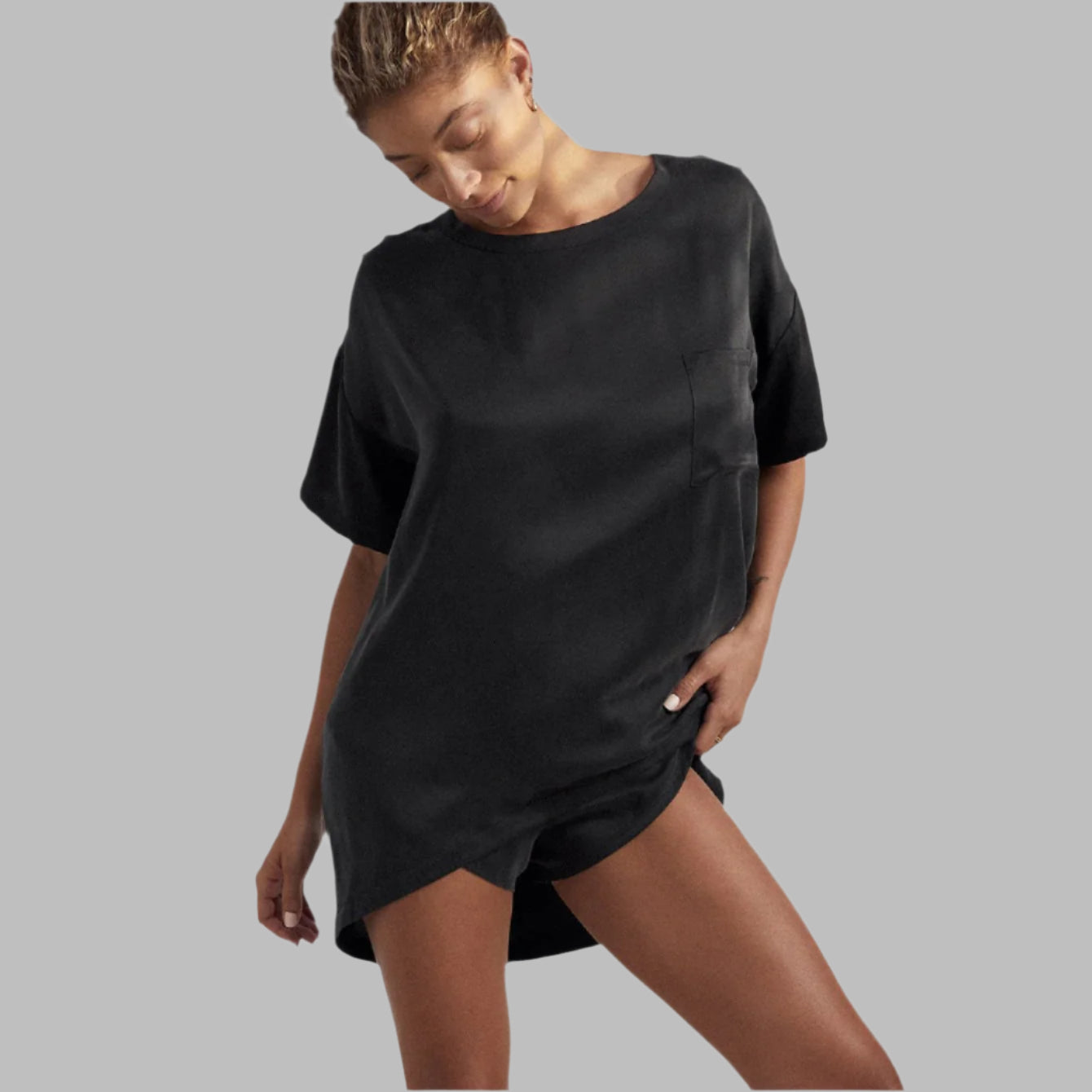 oversized silk tee PJ set