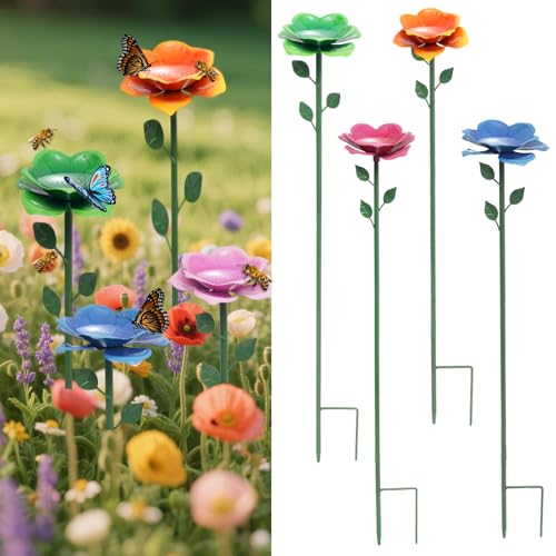 Xxououg Bee Watering Station, Rose Garden Decor, Elegant Outdoor Rose Yard &amp; Patio Decoration, Pollinator Water Feeder for Bees &amp; Butterflies (4pcs)