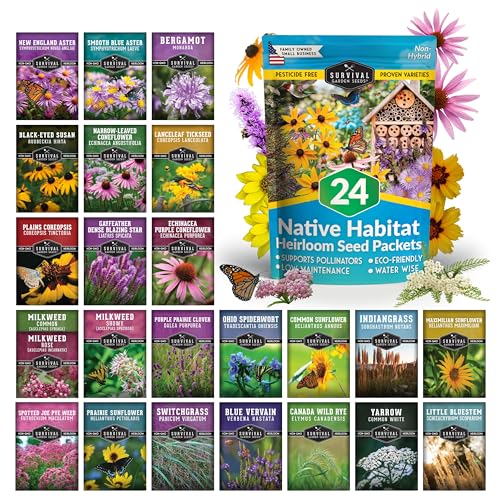 Native Wildflower Seeds for Planting 24 Variety Pack &ndash; Perennial &amp; Annual North American Flowers for Butterfly &amp; Bee-Friendly Pollinator Gardens &ndash; Non-Gmo Heirloom &ndash; Survival Garden Seeds
