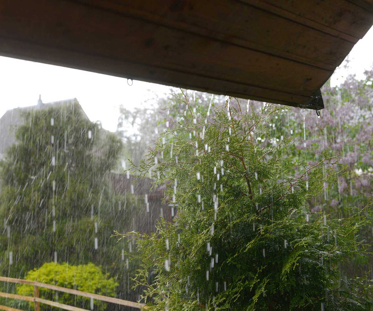rain falling off roof