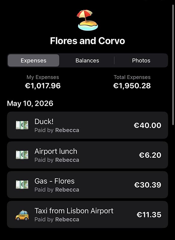 Screenshot of the Tricount travel expense tracking app