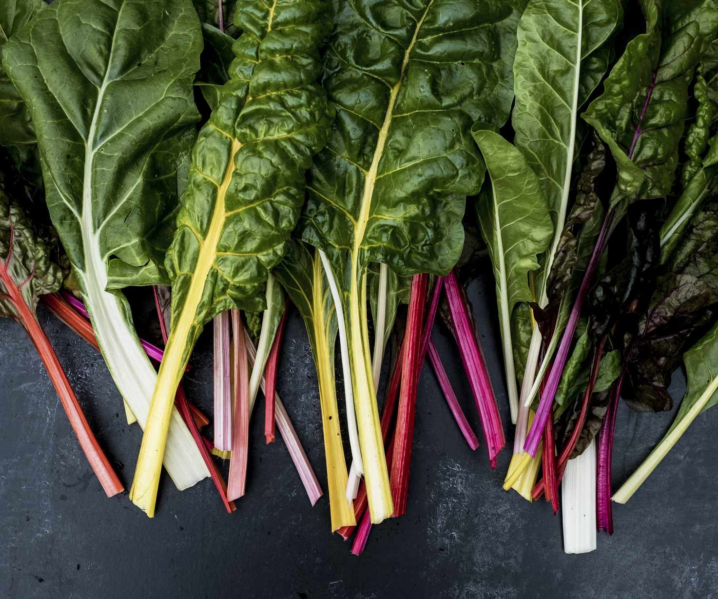 A range of coloured chard leaves