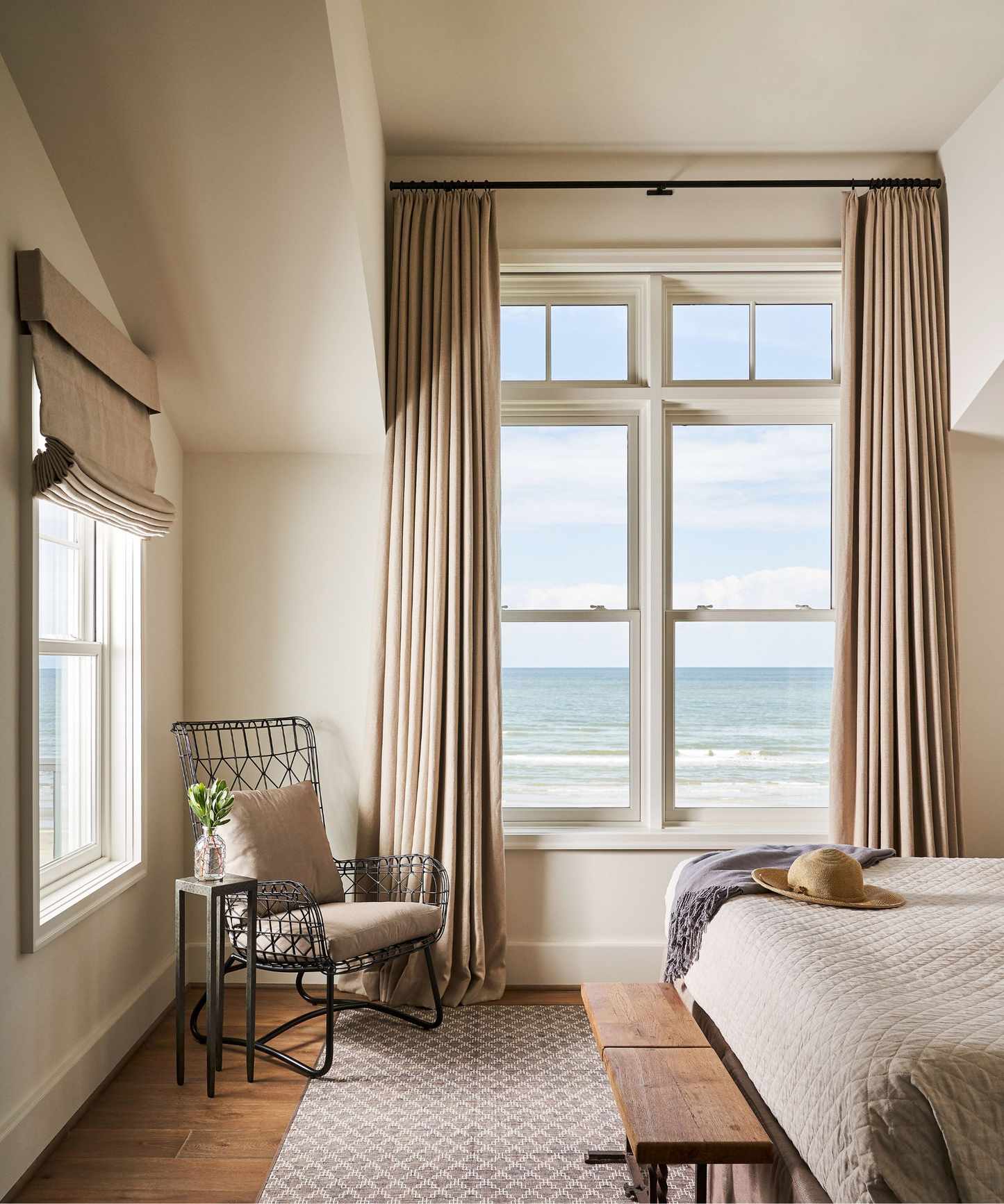 neutral bedroom with coastal bedroom beach view