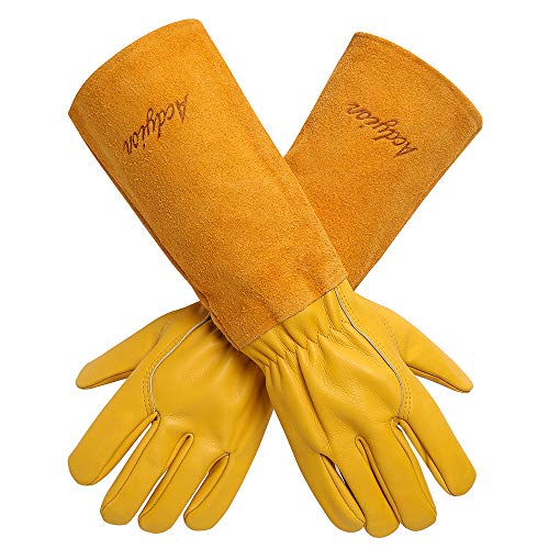 Acdyion Gardening Gloves for Women/men Rose Pruning Thorn &amp; Cut Proof Long Forearm Protection Gauntlet, Resistant Thick Cowhide Leather Work Garden Gloves