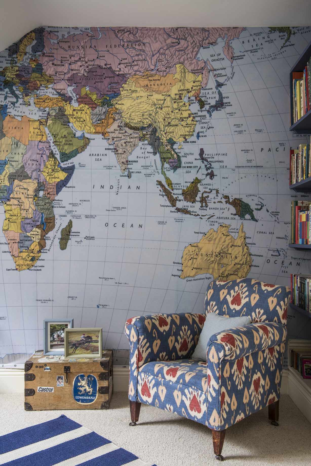 Kids room with map mural