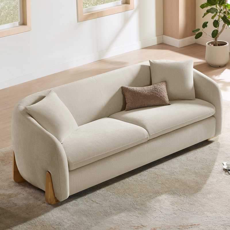 Latitude Run&reg; 90'' Upholstered Modern Curved Chenille Sofa With Unique Wood Legs &amp; Reviews | Wayfair