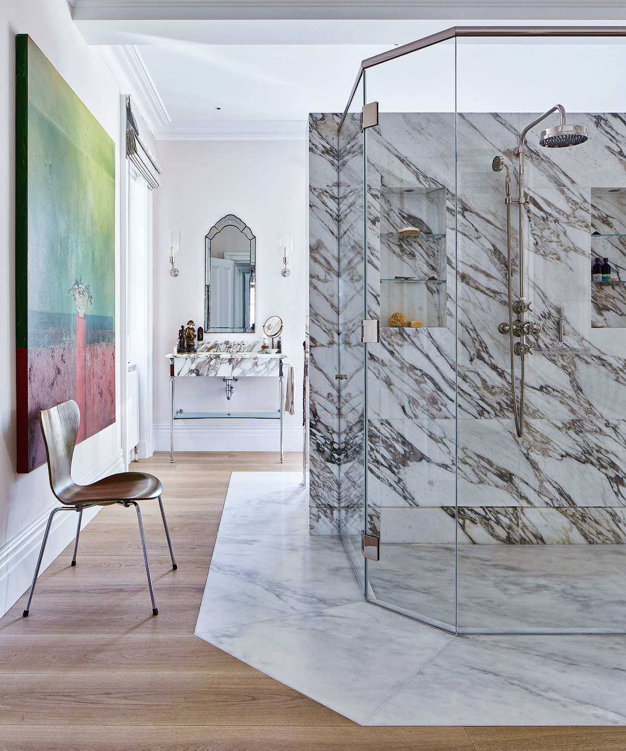 shower room ideas with marble surround