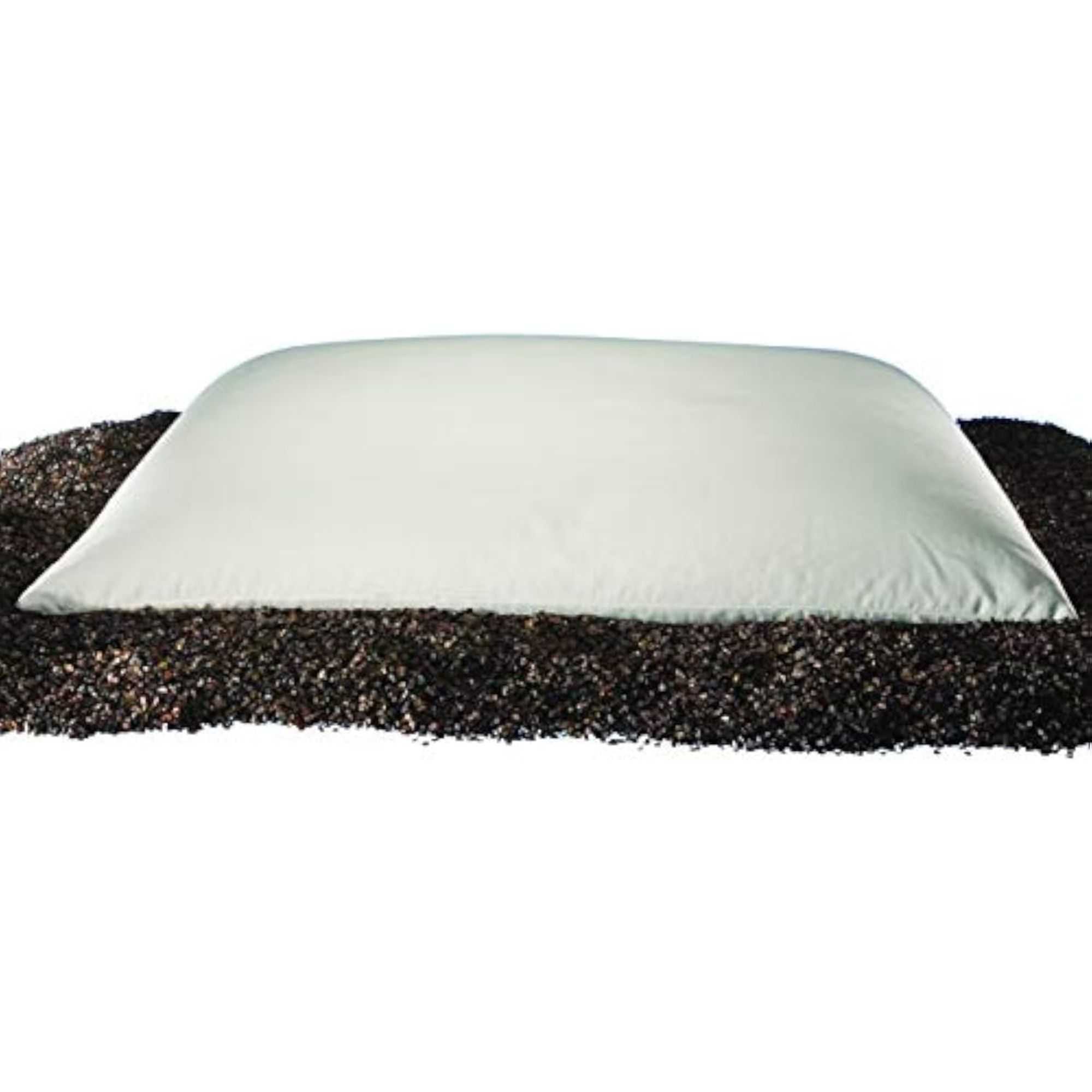 Sobakawa pillow on a pile of buckwheat husks