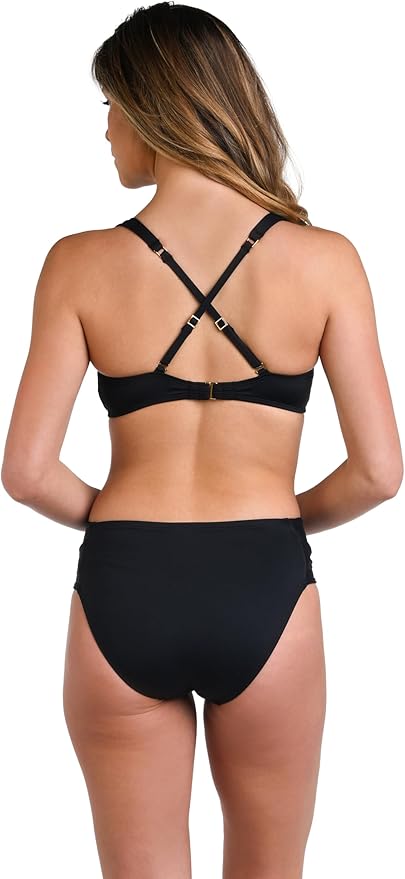Island Goddess V-Neck Over the Shoulder Bikini Top Black