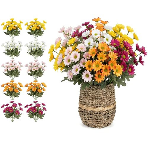 10-Pack Realistic Artificial Flowers for Outdoor &amp; Indoor Decor - Uv Resistant Fake Plants With Flexible Stems, Perfect for Spring Summer Garden, Wedding, and Home Decoration