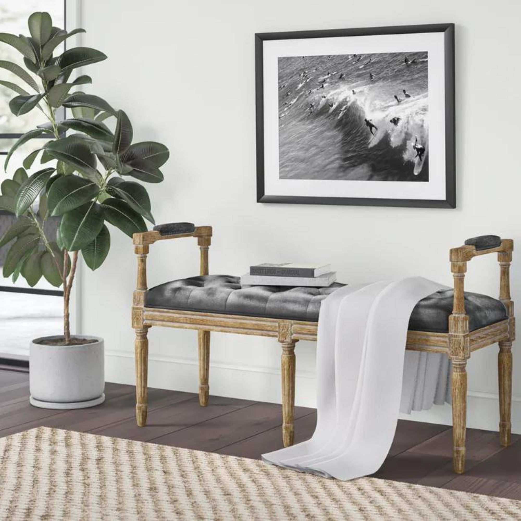 An upholstered bench from Wayfair