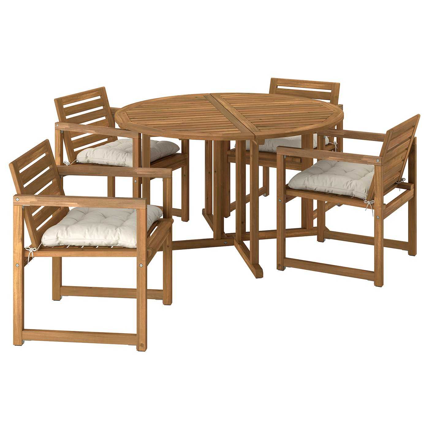 N&Auml;mmar&Ouml; Table and 4 Armchairs, Outdoor - Light Brown Stained/kuddarna Light Grey-Beige 51 1/8 "