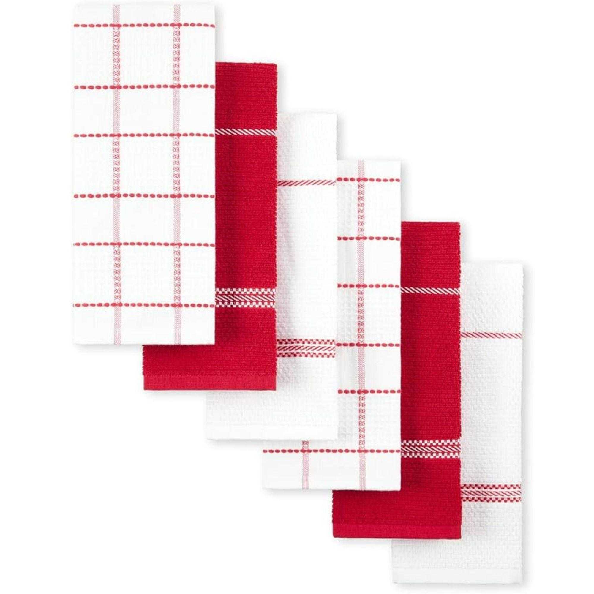 Martha Stewart Modern Waffle Kitchen Towel Set 6-Pack, Red, 16"x28"