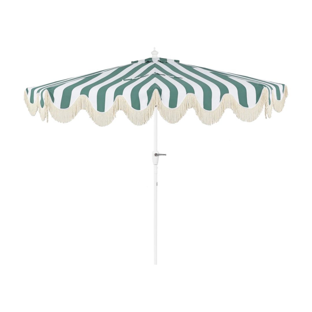 Arlmont &amp; Co. Tasheba 9 Ft. Classic Scalloped Fringe Half Market Patio Umbrella With Crank, and Uv Protection &amp; Reviews | Wayfair