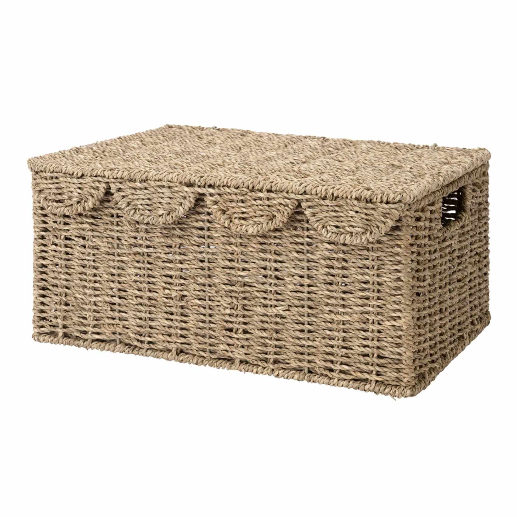 Scalloped rattan storage box with lid