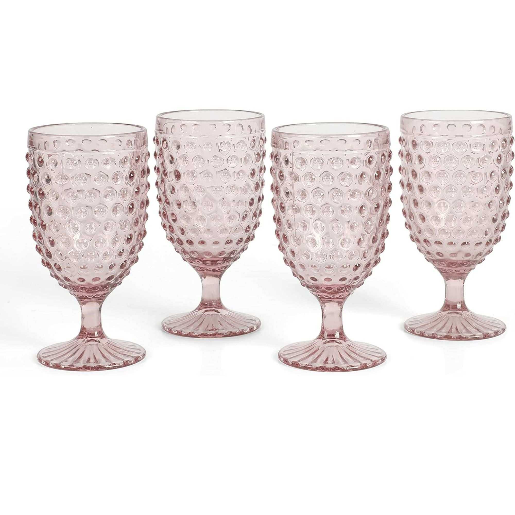 Martha Stewart Chauncey 4-Pack 14.2 oz Hobnail Handmade Glass Goblet - Pink