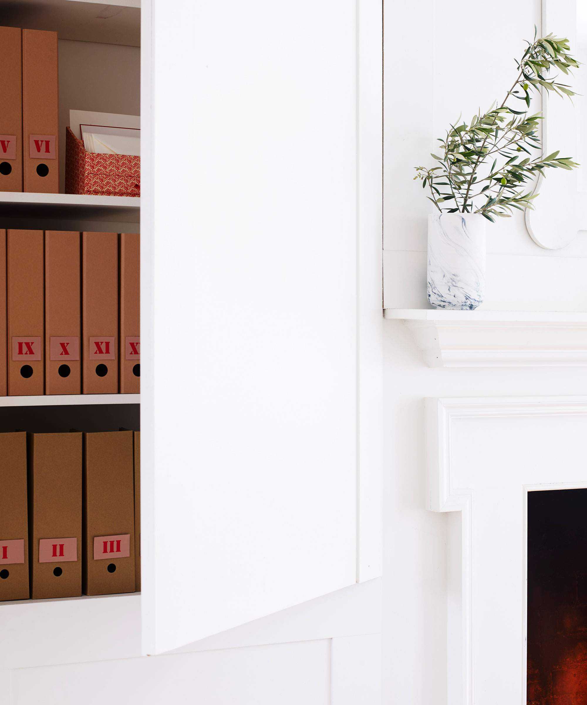 brown folders in closet