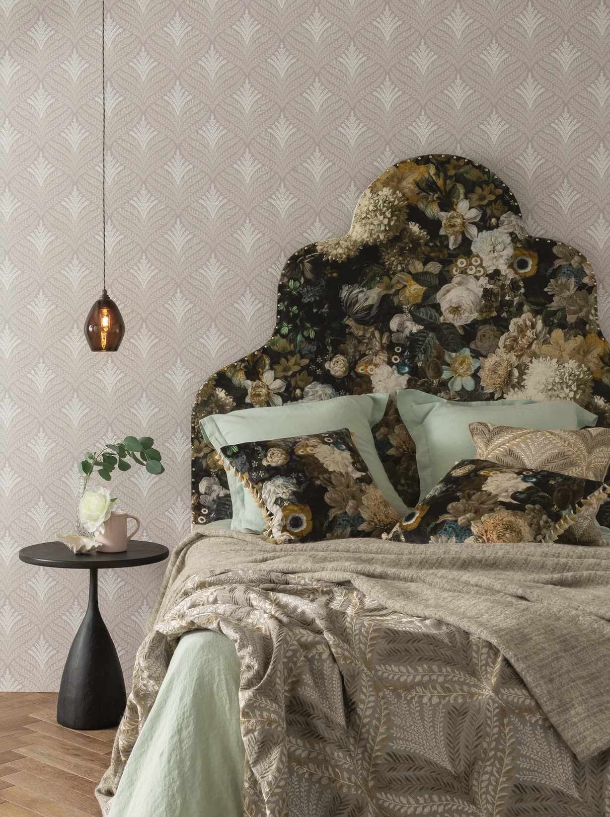 Headboard in Fullterton fabric by Osborne &amp; Little