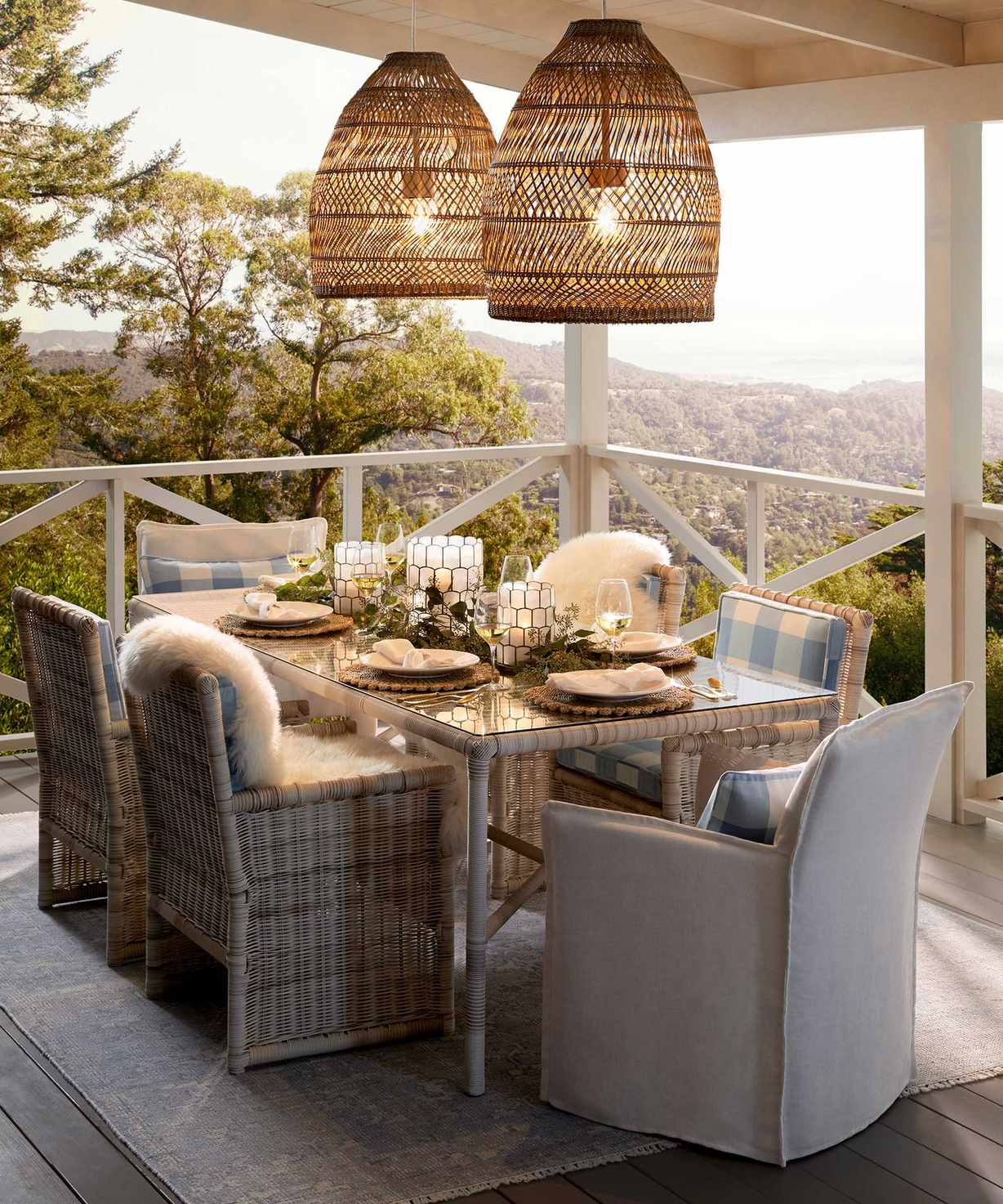 outdoor pendant lights over deck by Serena &amp; Lily