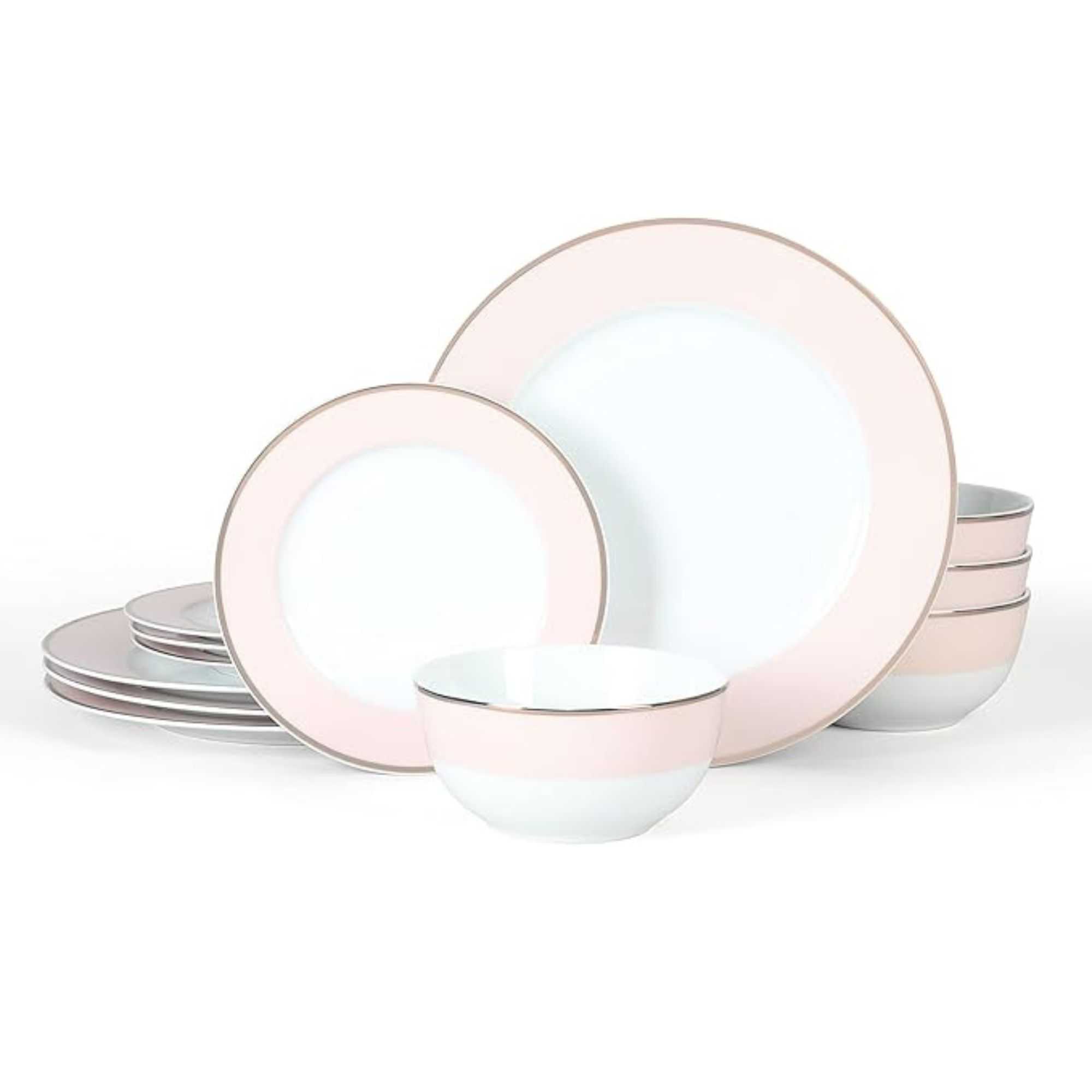 Piece Porcelain Decorated Chip and Scratch Resistant Dinnerware Set - Pink w/Gold Rim