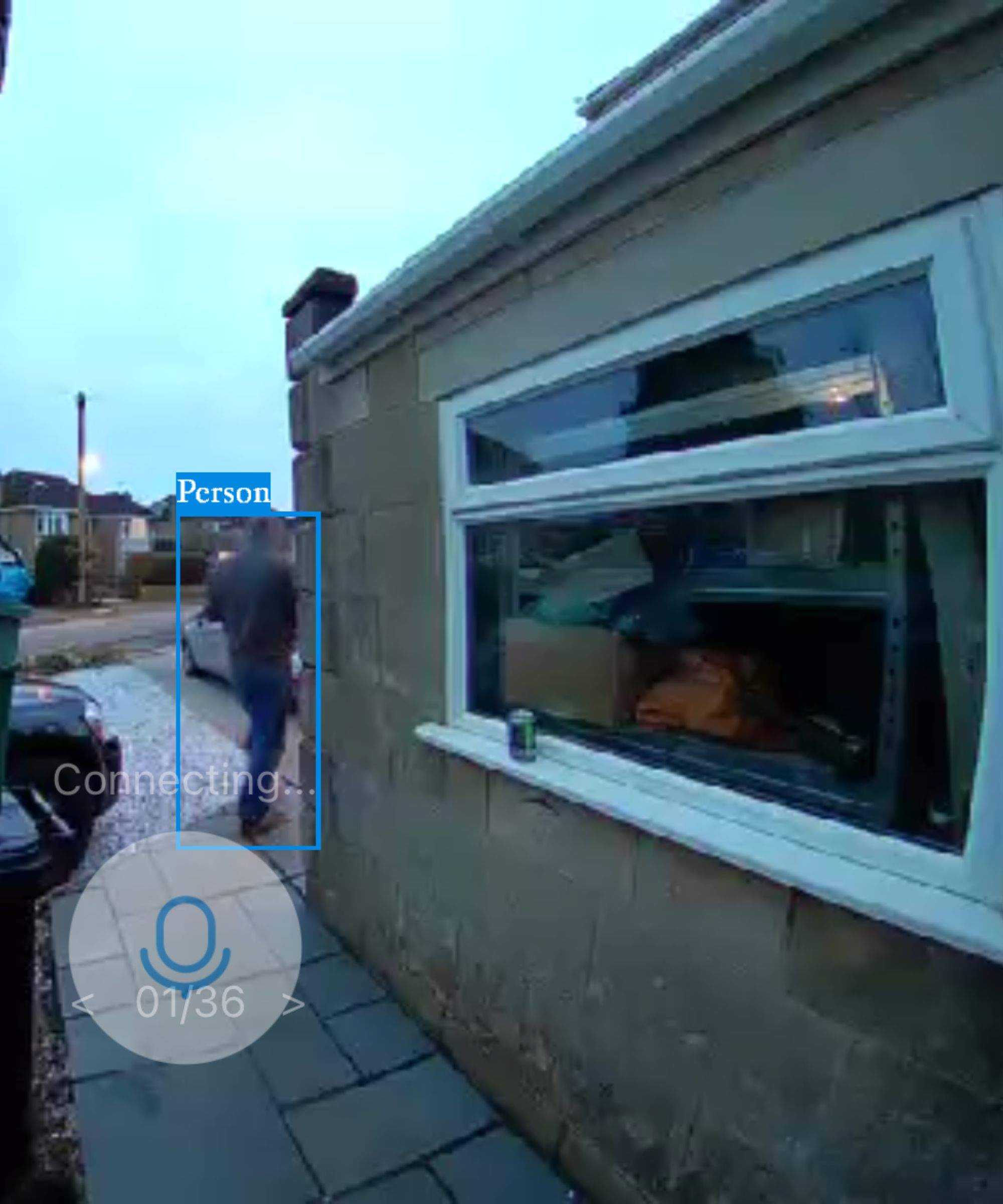 Screenshot of the Tapo app showing the Tapo D210 Video Doorbell detecting a person.
