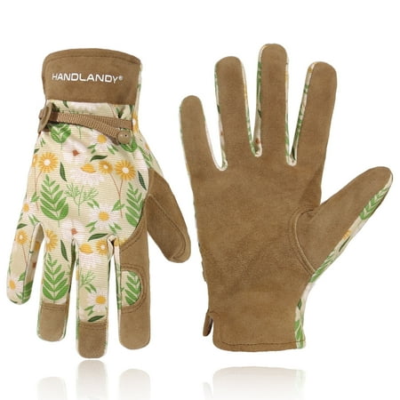 Handlandy Work Gloves for Women and Ladies, Leather Gardening Gloves Flexible Mechanic Working Gloves
