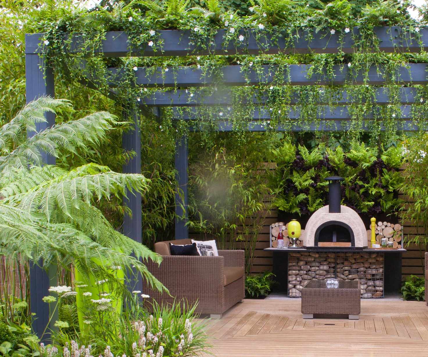 decking, outdoor oven and pergola