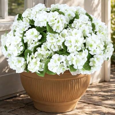 Florispera Artificial Flowers for Outdoors &ndash; 6 Bundles of Uv-Resistant Artificial Geraniums, Realistic Silk Flowers for Front Porch, Patio, Garden, Window Boxes &amp; Hanging Baskets (white, 6)