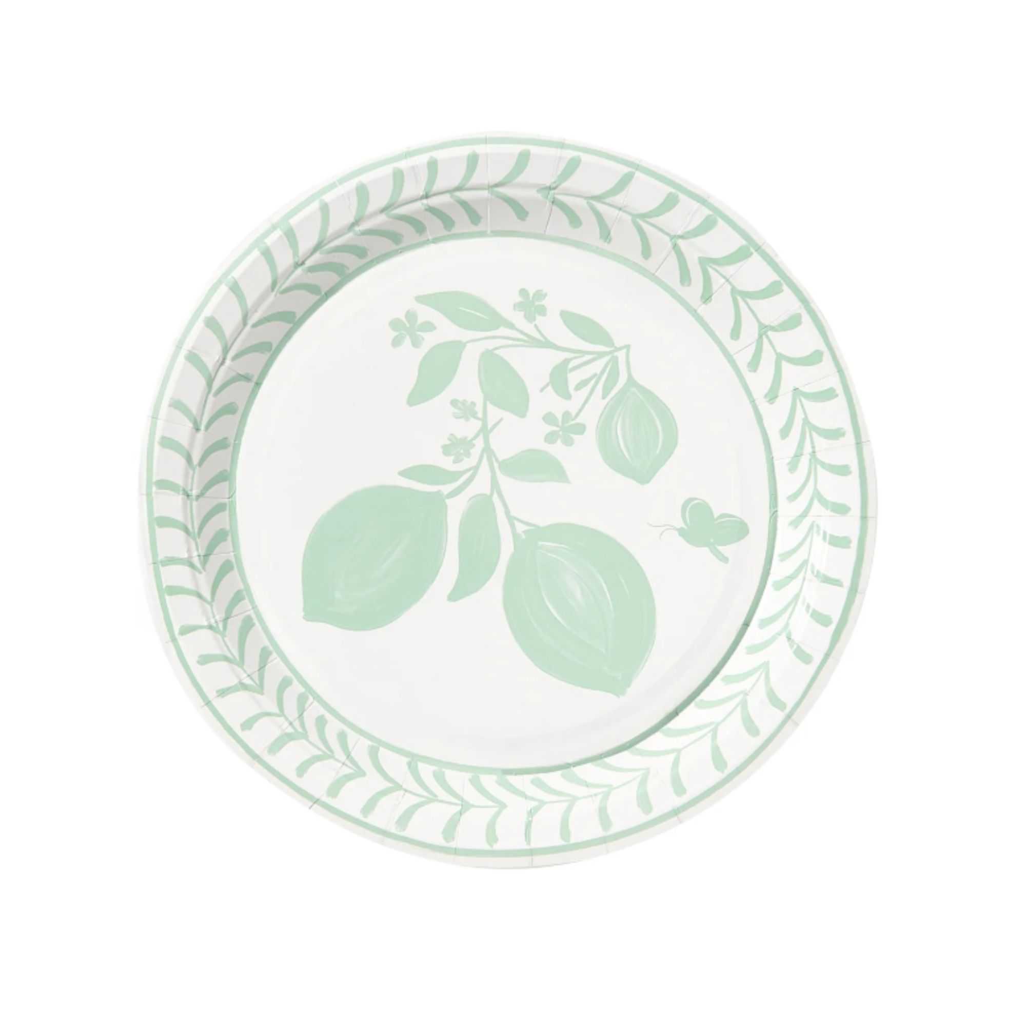 Green and white lemon design paper plate
