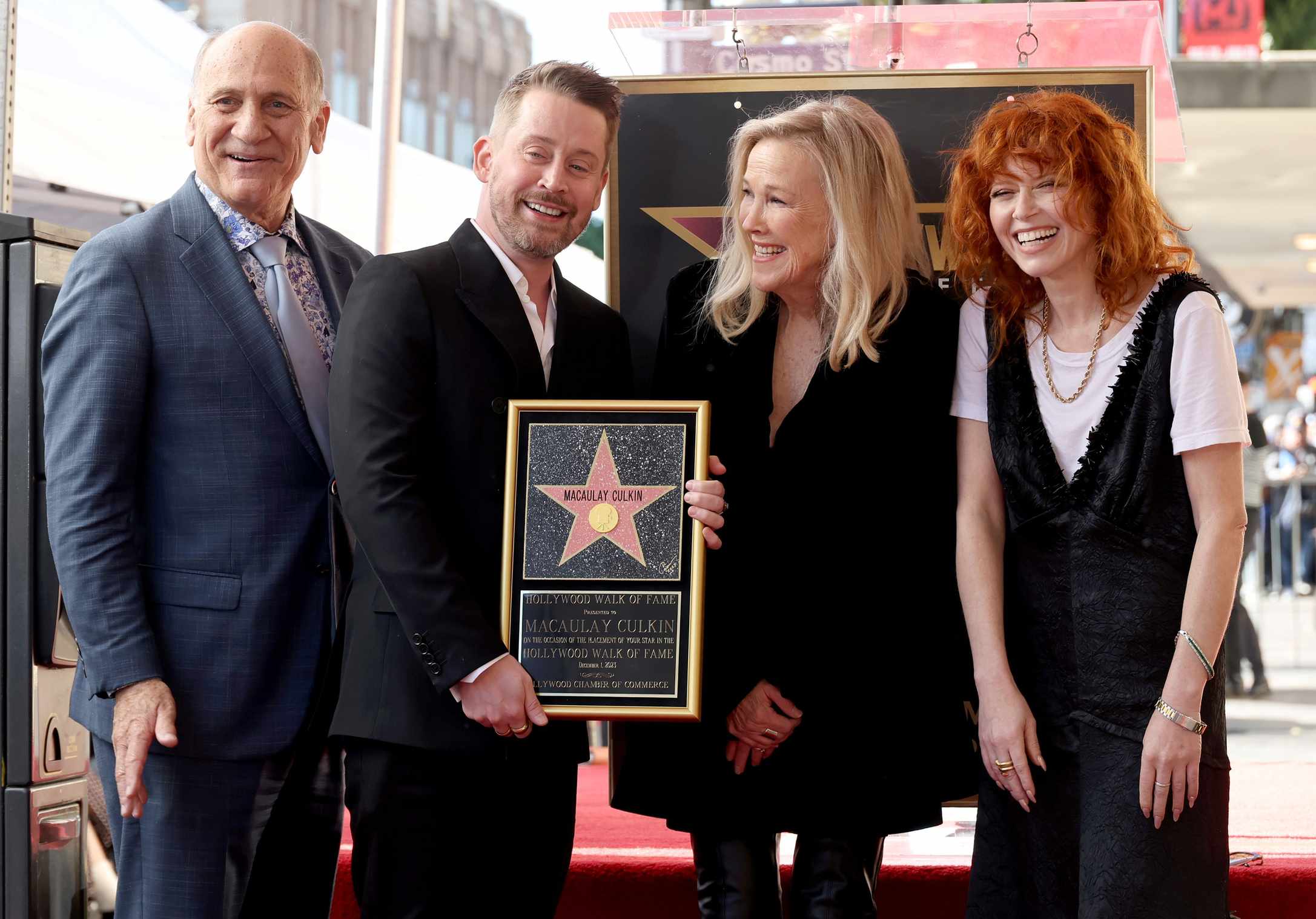 Macaulay Culkin Honored With Star On Hollywood Walk Of Fame with: (L-R) Steve Nissen, President and CEO of HCC, Catherine O&rsquo;Hara and Natasha Lyonne