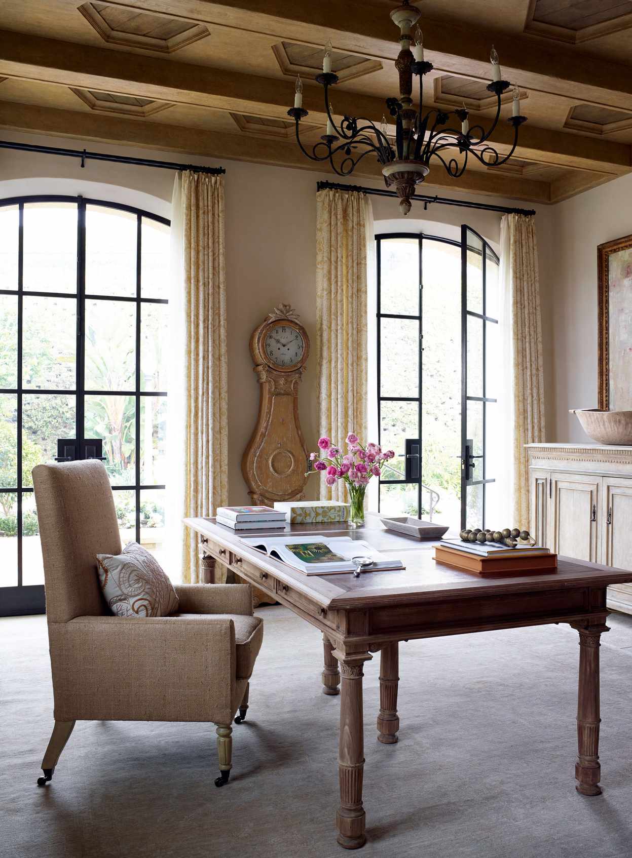 Light home office with natural light and pale colors