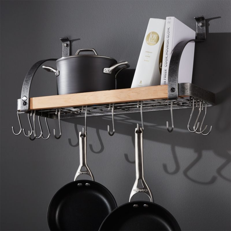 Enclume &reg; Steel and Wood Bookshelf Wall Pot Rack