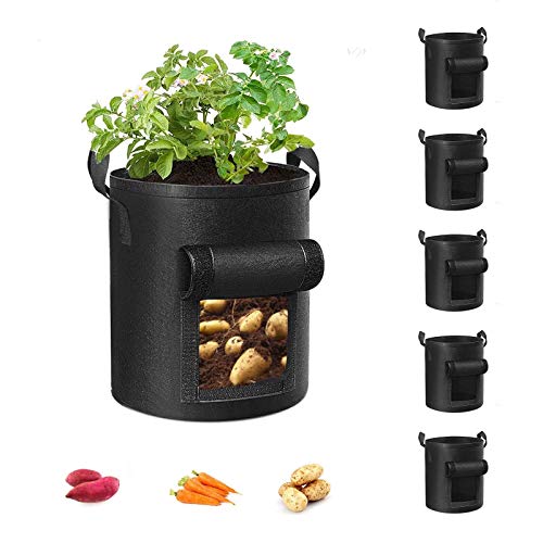 Cavisoo 5-Pack 10 Gallon Potato Grow Bags, Garden Planting Bag With Reinforced Handle, Thickened Nonwoven Fabric Pots for Tomato, Vegetable and Fruits