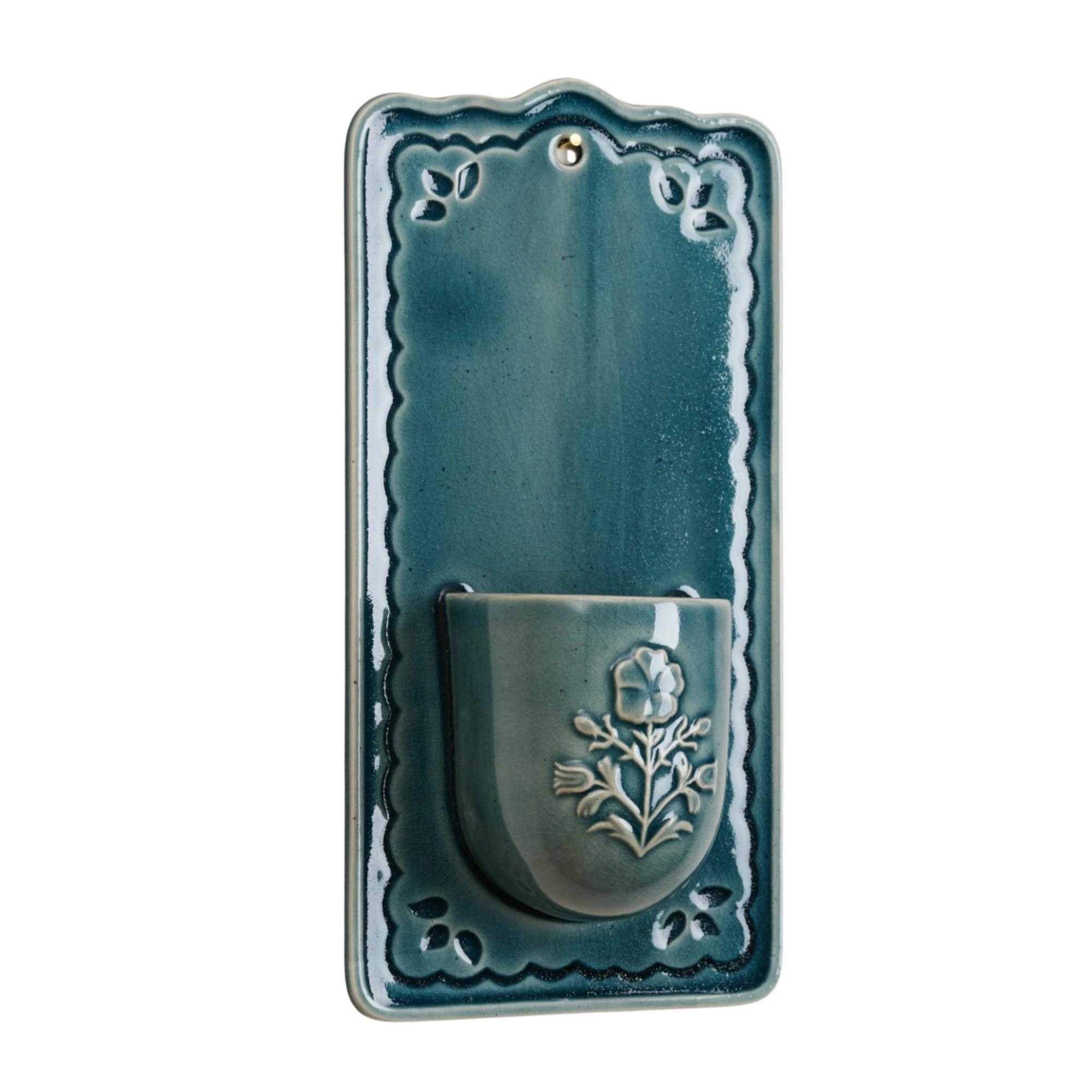 a blue wall pocket