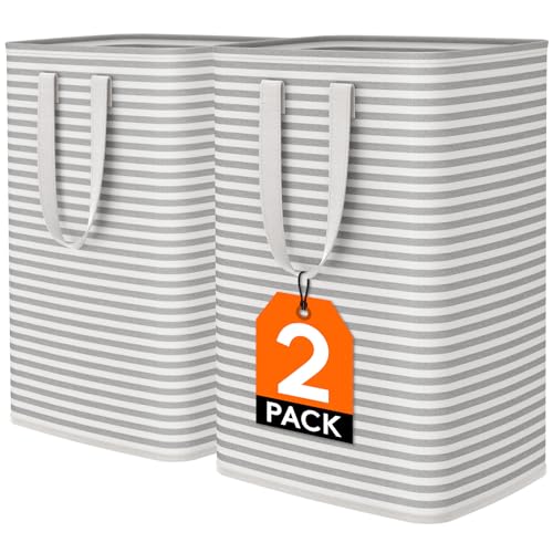 Lifewit 2 Pack Laundry Hamper Large Collapsible Laundry Baskets, Freestanding Waterproof Clothes Hamper With Easy Carry Handles in Laundry Room Bedroom Bathroom College Dorm for Adults, Grey, 2 X 80l