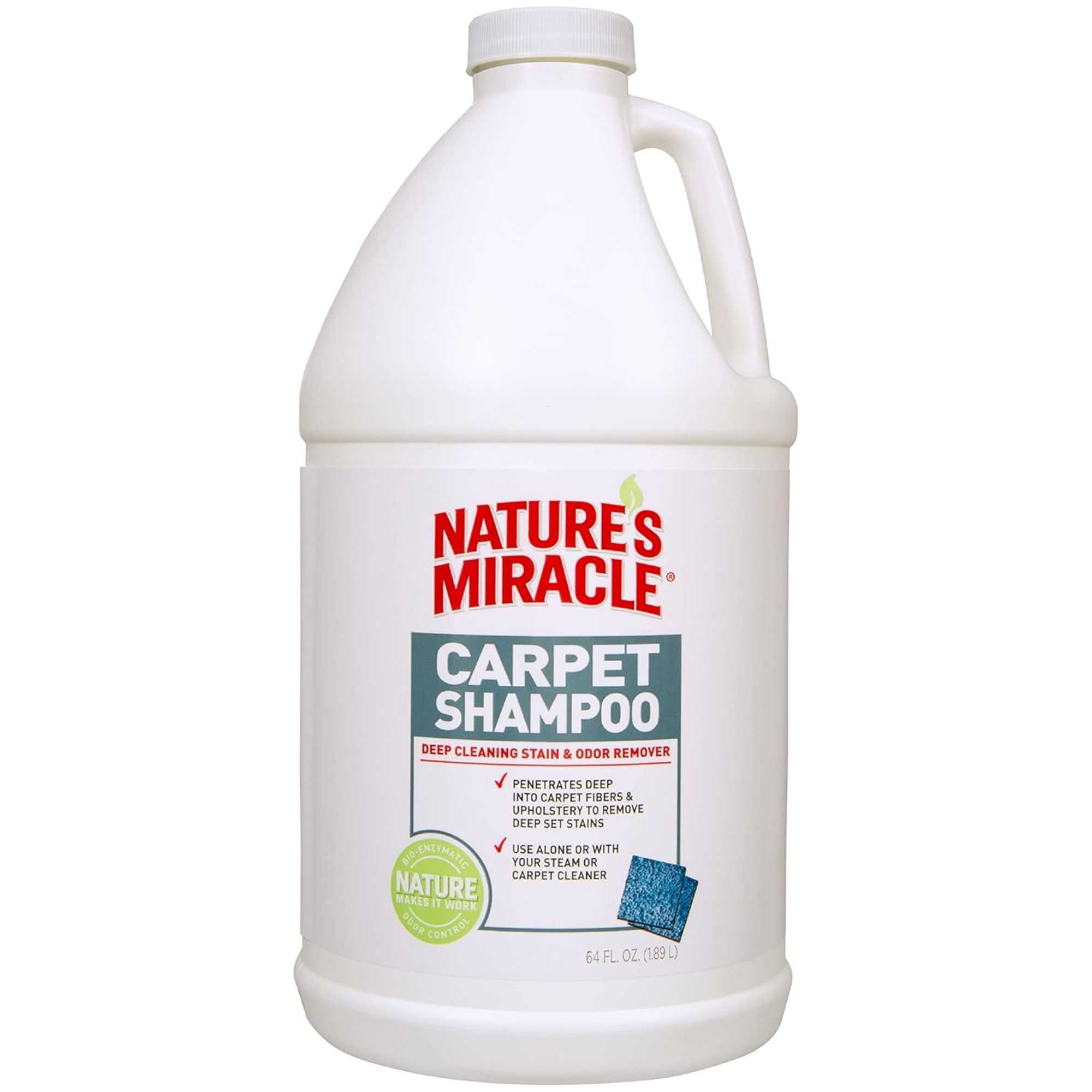 A white bottle of carpet shampoo