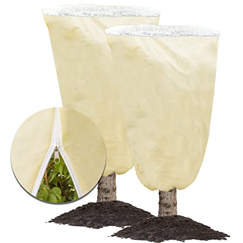 Mixc Plant Covers Freeze Protection, 47.2''&times;70.8'' Winter Cold Weather Frost Blankets Shrub Jacket With Drawstring Reusable Frost Protection Cloth for Outdoor Plants Fruit Tree Potted (2 Pack)