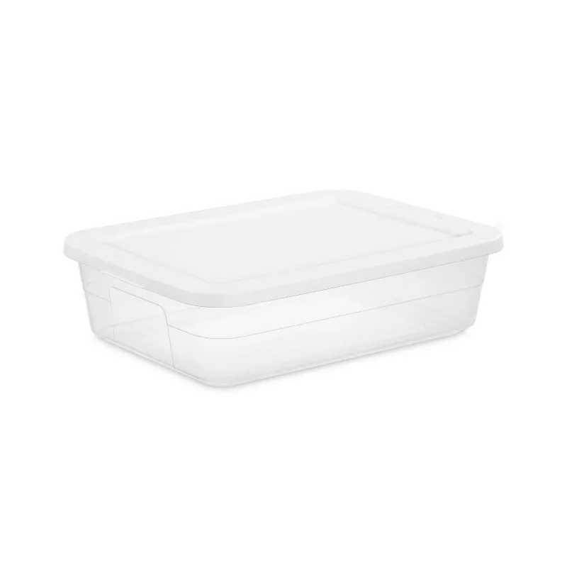 A slim clear plastic storage box
